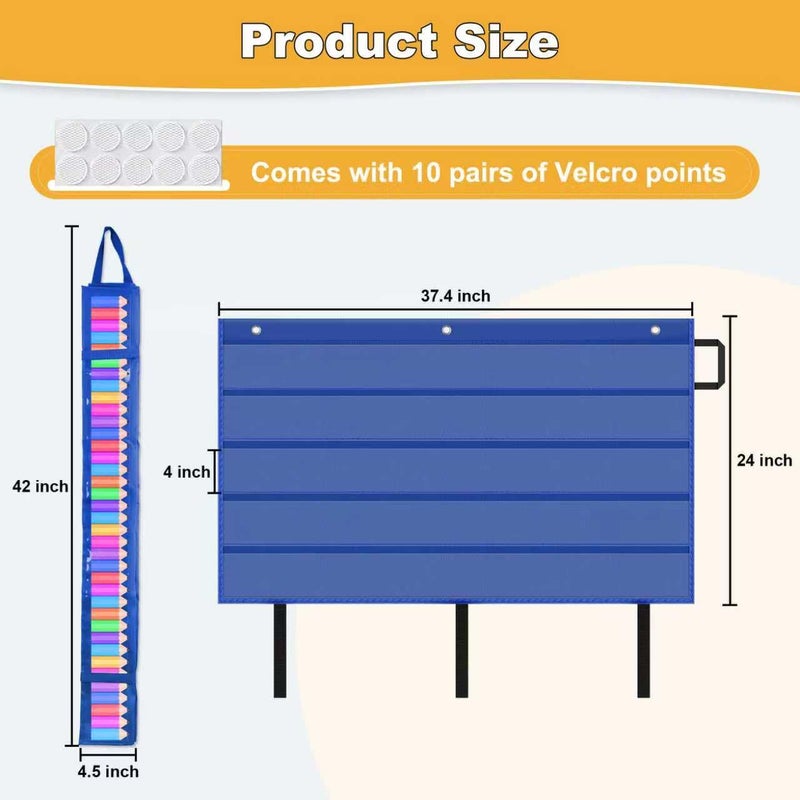 AKAYOK Sentence Strip Holder- Clear 5 Pocket Chart for Classroom Homeschool Office, Foldable Pocket Chart for Word Wall/Letter Cards/Sentence Strips/Bulletin Board Borders (Blue) - Image 4